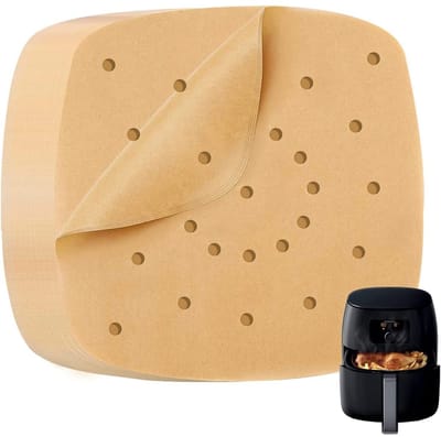 EXCITAT Airfryer bakplaten - Geperforeerde Airfryer bakplaten - Wegwerp antiaanbak bakplaten zonder olie - Geschikt voor Airfryers, Steamers en Ovens - 200 Vellen - Kraft