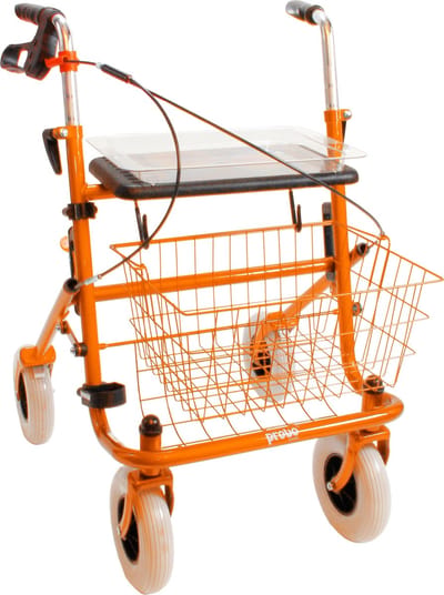 Rollator 43 cm zitbreedte - Premis Provo - Tot 120 kg - In hoogte verstelbaar - Eenzijdige rem Rechts - Metallic Oranje
