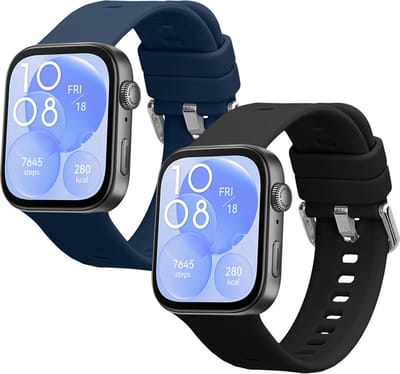 kwmobile 2x horlogebandjes geschikt voor Huawei Watch Fit 3 bandje - Smartwatch bandjes van TPU - Activity tracker horloge band in zwart / donkerblauw