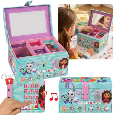 Gabby's Dollhouse Sieradendoosje met spiegel, Code-afsluitbaar doosje voor meisjes