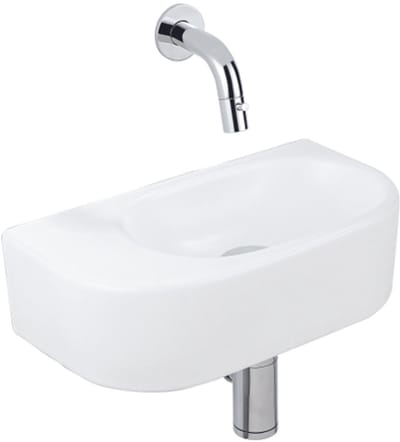 QeramiQ Fuente Fonteinset - 40x21.5x12cm - glad - halfrond - keramiek - fonteinkraan chroom - afvoerplug - verlaagd sifon - wit mat