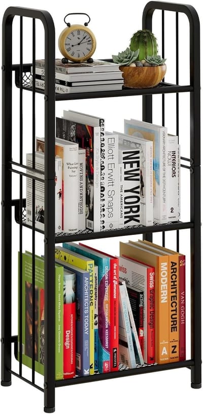 ZEYNOMAX- Ladderkast - Vrijstaand Rek met 3 Niveaus - Opbergrek voor Woonkamer/Slaapkamer/Kantoor - Stabiel Metalen Frame - Ruimtebesparend - Zwart - Boekenrek