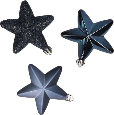Decoris kersthanger sterren - 6x st - donkerblauw - 7 cm - kunststof - kerstornamenten - kerstversiering