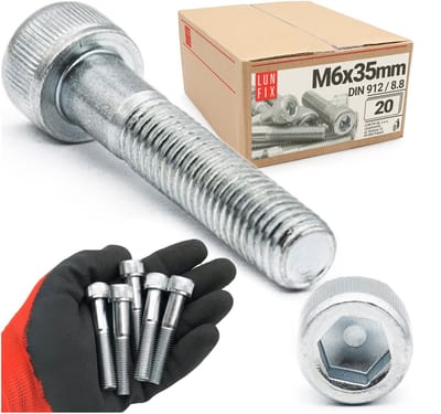 LUN FIX - Zylinderkopfschroeven M6x35 mm - 20 stuks - DIN 912 - Vol draad - Staal verzinkt
