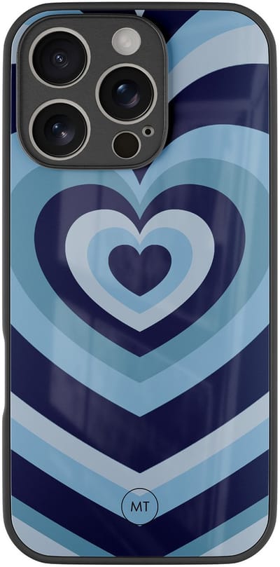 Hoesje geschikt voor iPhone 16 Pro - Hart blauw - Luxe Hard Case - Print - Blauw - Mooie Telefoonhoesjes