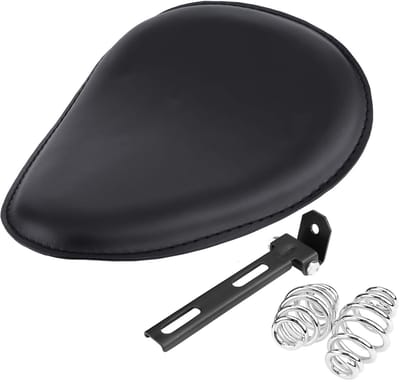 Allecto - Motorfiets Seat - Motorfiets Zwart Lederen Seat - Comfortabel Zitgevoel - 3 Inch - Vintage Design - Stevige Beugel - Geschikt voor Choppe...