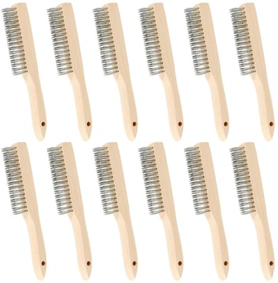 Draadborstel 12-delig met houten handvat - 240mm lang - krachtige staaldraden - ShopVlot