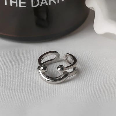 Glimlach Vorm Ring voor Vrouwen Meisjes Roestvrij Stalen Ringen Verstelbare Opening Ring Mode-sieraden Vriend Geschenken zilver