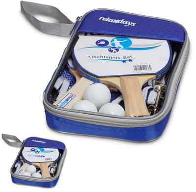 2x tafeltennis set 2 sterren - met batjes en ballen - tafeltennisnet - blauw