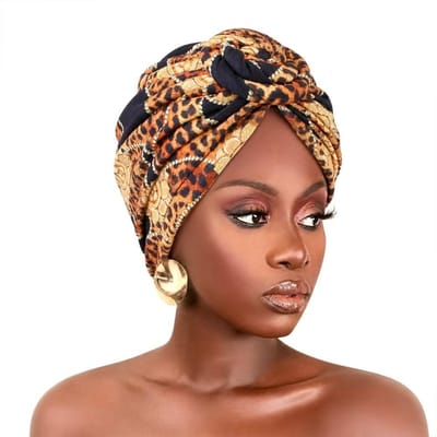 Bonnets Hijab Imprimé Africain Foulard Plié Bandeau Islamique Style Nœud Doux Confortable Chapeau Turban Nœud Torsadé Décoration Polyvalente beige