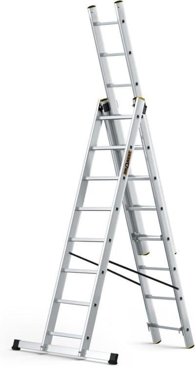 Aluminium Ladder - Combinatieladder Steigerladder - Hoge Werkzaamheden - Stabilisator voor Stabiliteit - 5.05 m Werkhoogte - Zilver