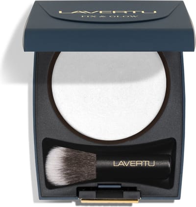 LAVERTU Fix & Glow - Egaliseert en matteert de huid - Gebakken luchtige poeder - Ultra zachte finish - Universele kleur - Zuinig in gebruik - Bloemige geur - Inclusief kwastje en spiegel