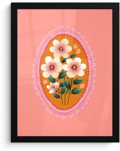 Poster in lijst - Fotolijst 30x40 cm - Posters - Illustratie - Bloemen - Rand - Roze - Posterlijst zwart - Decoratie - Wanddecoratie woonkamer - Muurdecoratie slaapkamer