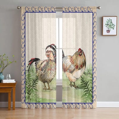 Kippeninkt Plant Tule Gordijnen voor Slaapkamer Hal Woonkamer Decor Chiffon Gordijn voor Balkon Keuken Huis Draperieën 135W x 114H(cm) white