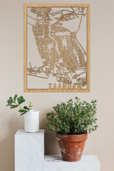 Houten Stadskaart Zaandam Eikenhout 100x75cm Wanddecoratie Voor Aan De Muur City Shapes