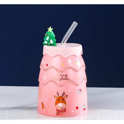Creatieve Cartoon Kerstboom Vorm Keramische Kop Kerstmok Kerstmok Cadeauset Souvenir 450ML