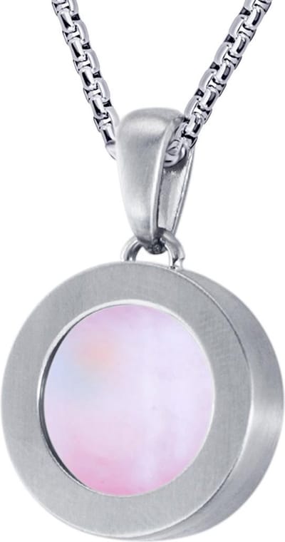Quiges 12mm Mini Munt Hanger Zilverkleurig RVS Mat met Schelp Roze Munt en Box Ketting Ankerketting 42-46cm