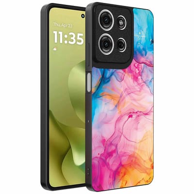 Geschikt voor Motorola Moto G86 Telefoonhoesje met Regenboog Acryl Marmer Opdruk - TPU Backcover Case Rainbow Acrylic Marble Design - Smartphonica geschikt voor Motorola Moto G86