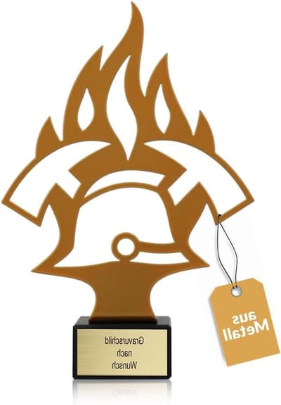 Brandweerbeker Metaal - Trofee Brandweer - Onderscheiding Uitreiken - Met Gravure Naar Wens - 21 cm Hoog - Goud