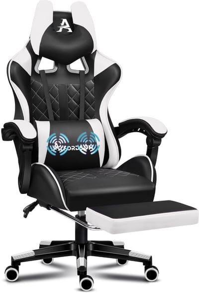 ALFORDSON Ethan - Gaming stoel bureau stoel - 360° draaibaar & 150° kantelbaar - Verstelbare zithoogte (44-54 cm) - Ingebouwde voetensteun - Lendenkussen - PU lederen zitting - Tot 180 kg