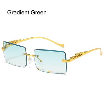 Metalen Cheetah Decor Rechthoekige Zonnebril Mode Randloos Kleurrijk UV400 Brillen Oceaan Lens Zonnebrillen voor Vrouwen & Mannen Gradient Green white