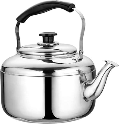 Waterkoker Pannenkoeken - Fluitketel Inductie - Koffie Thee - Versterkt Roestvrij Staal - 5 Liter - Zilver