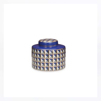San Naila-Girih-Gemberpot-Vazen-Decoratieve Jar-Deksel-Geometrisch motief-Blauw-Wit-Goud-Zwart-Porselein