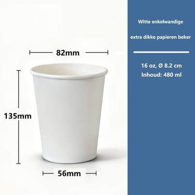 ATXANC 100 Stuks Witte Koffiebekers 470 ml (16 oz) - Stevige Papieren Wegwerp Bekers - Kartonnen Drinkbekers voor Koffie en Thee - Ideaal voor Take-away, Reizen, Picknick, Camping & Catering