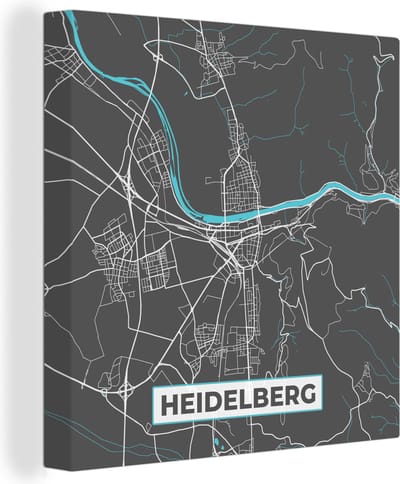 Canvas Schilderij Stadskaart – Plattegrond – Duitsland – Blauw – Heidelberg – Kaart - 20x20 cm - Wanddecoratie
