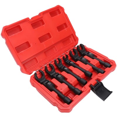 Jeu de 6 Clés à Fourche Crowfoot 12 14 16 17 18 19 mm Entraînement 3/8 Pouce Tête Flexible Longue Clé à Douille Crowfoot pour Carburant black