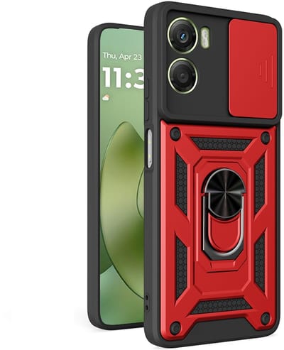 MobyDefend Hoesje - Geschikt voor Motorola Moto G06 / Motorola Moto G06 Power - Pantsercase Met Draaibare Ring - Rood
