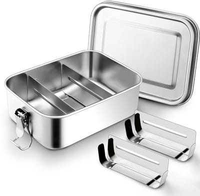 Dailygoods - Herogo broodtrommel met vakken, 1400 ml, roestvrij staal lunch bento box voor kinderen & volwassenen, ideaal voor school, picknick, werk, flexibele scheidingswand & lekvrij