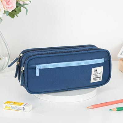 Trousse à crayons double couche grande capacité pochette à stylos plusieurs couches zippées boîte à crayons fournitures scolaires pour étudiants bleu