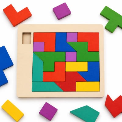 Tolvia Houten Tangram Puzzel - Montessori Breinbreker met Geometrische Blokken - Educatief Denkspel voor Kinderen en Volwassenen - Logica, Ruimtelijk Inzicht & Probleemoplossing - Vanaf 3 Jaar