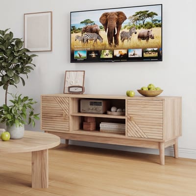 MODENUIT Tv-meubel - Opbergruimte En Kabeldoorvoer - Voor Woonkamer En Slaapkamer - MDF - 110x40x48 cm - Eik