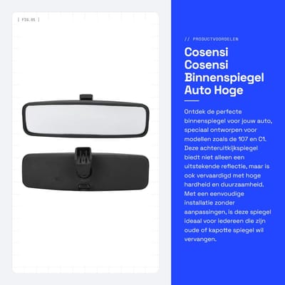 Dailygoods- Achteruitkijkspiegel Hoge Hardheid - Binnenspiegel - Geschikt voor 107/C1/CLIO 1 - Eenvoudige Installatie - Duurzaam ABS/Glas - OE-Nummer 814842