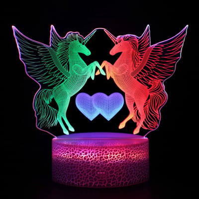 Daity 1 Pack - LED-nachtlampje in de vorm van een paard - 3D-illusielamp - met afstandsbediening - timer - verandert van kleur - dimbaar - kinderkamerlamp - geschikt voor jongens en meisjes - verjaardags- en kerstcadeau.