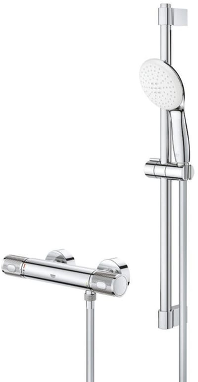 Grohe Grohtherm 1000 Performance Doucheset - thermostatische douchekraan - met rozetten - met glijstangset - 60cm - ronde handdouche - 2 straalsoorten - gladde doucheslang - chroom