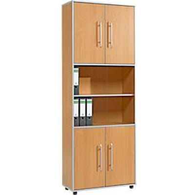 Schäfer Shop  Select Combikast Moxxo IQ, hout, 4 vleugeldeuren, 2 open vakken, 6 ordnerhoogten, B 801 x D 362 x H 2166 mm, beukenpatroon