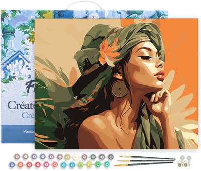 Figured'Art Schilderen op Nummer Volwassenen met lijst Vrouw in Afrikaanse Tulband - Handwerk acrylverf Kit DIY Compleet - 40x50cm Canvas al ingelijst