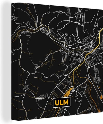 Canvas Schilderij Ulm - Goud - Stadskaart - Plattegrond - Kaart - Duitsland - 20x20 cm - Wanddecoratie