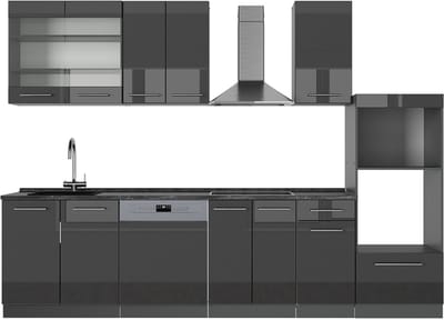 Vicco Fame-Line Complete keukeneenheid – 300 cm met hoge kast, zonder werkblad Antraciet Hoogglans