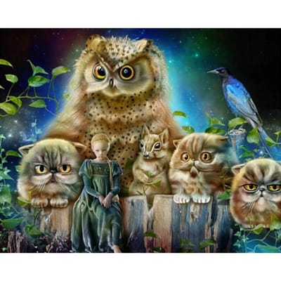 Borduren Handwerk Diamant Borduren Uil Dierenfamilie Diamant Schilderij Mozaïek Cadeau Foto 20X30CM beige