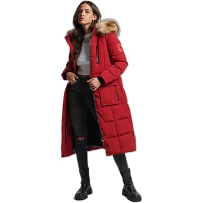 Superdry - Lange Everest jas met imitatiebont - Dames - Gewatteerde jassen