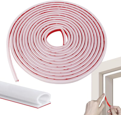 6M Witte Deurafdichting,10mm(B) x 6mm(D) Zelfklevende Rubber Deurafdichting | Rubberen Deurafdichtende Tochtstrip D-Vorm, Waterdichte Afdichting voor Deurkozijnen, voor Anti-Botsingsafdichtstrip