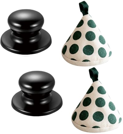 Dailygoods- Potdekselgreep - Hittebestendig Bakeliet - Universele Dekselknop - Driehoekige Handgreep - Set van 4 Delen - Zwart/Groen