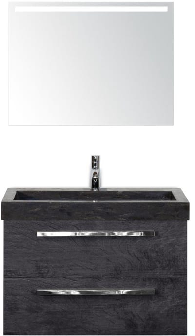 Seville Badmeubelset 80 cm - Black Oak - Wastafel Hardsteen Wit Lucca met Sence Spiegel