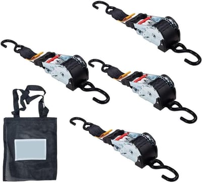 Intrekbare Ratelbanden - Spanbanden met Haak - Veilig Vervoer - Automatische Terugspoeling - 4 Stuks 2" x 10' - Zwart
