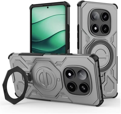 Hoesje geschikt voor Xiaomi Redmi Note 14 Pro 5G | Compatibel met MagSafe / Qi2 | 360° Draaibare Magnetische Standaard | Back Cover Kickstand Ring | Grijs