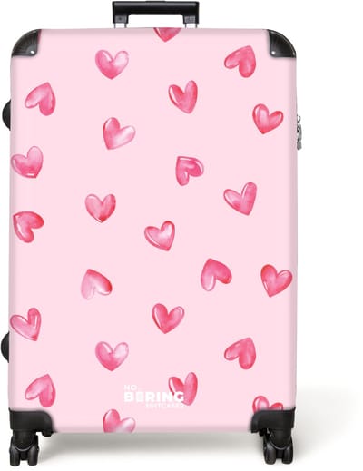 NoBoringSuitcases.com® - Koffer groot - Reiskoffer lichtgewicht - Harten - Aquarel - Roze - Rolkoffer met 4 wielen - Grote trolley XL - 98 liter bagage